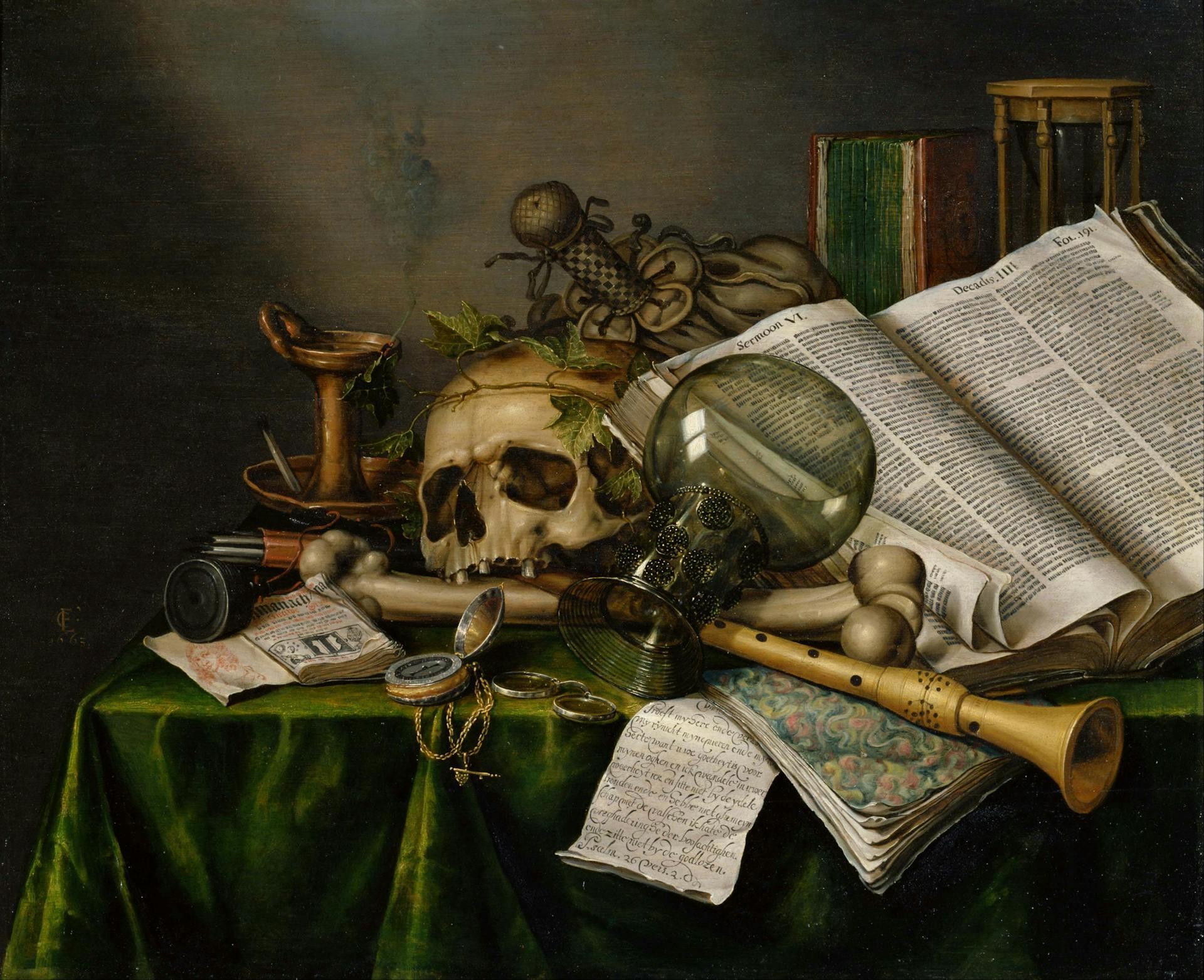 Vanitas, Still Life with Books and Manuscripts and a Skull, Edwaert Collier, 1663