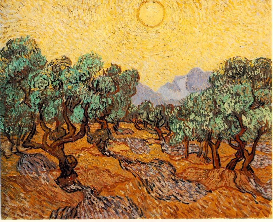Olive Trees with Yellow Sky and Sun, Vincent Van Gogh, 1889