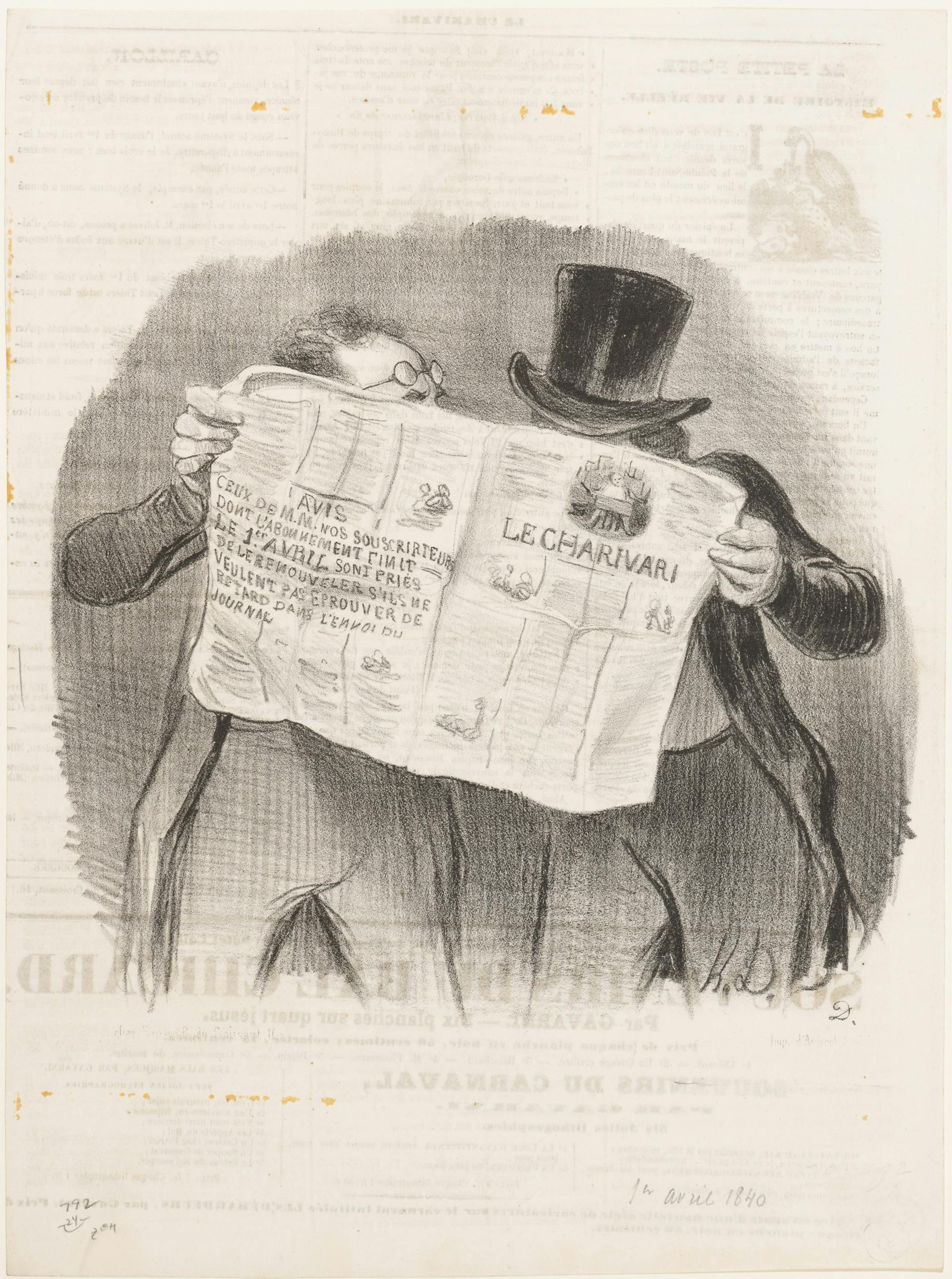 Advice to Subscribers, published in Le Charivari, April 1, 1840