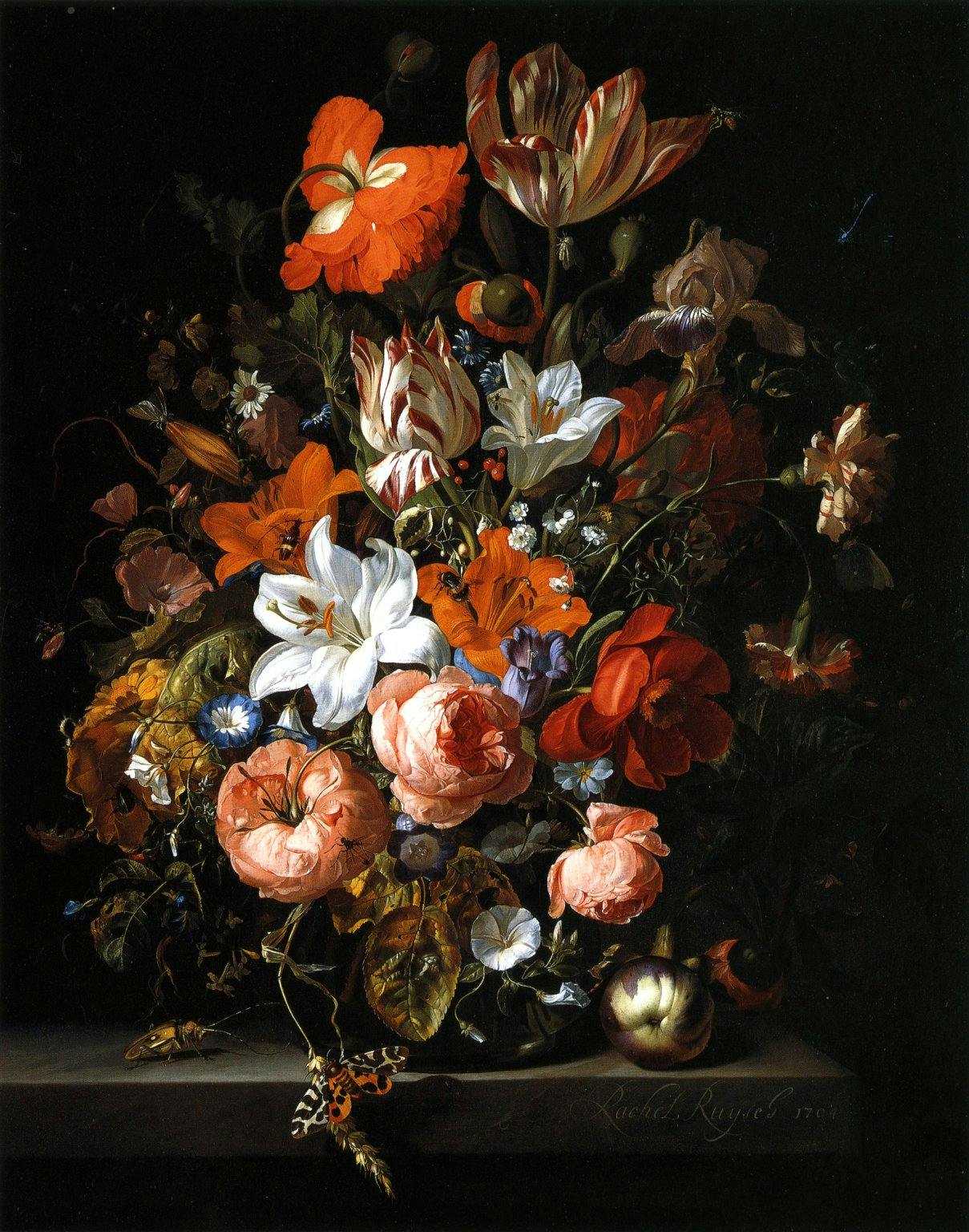 Rachel Ruysch, Flowers in a Glass Vase, 1704