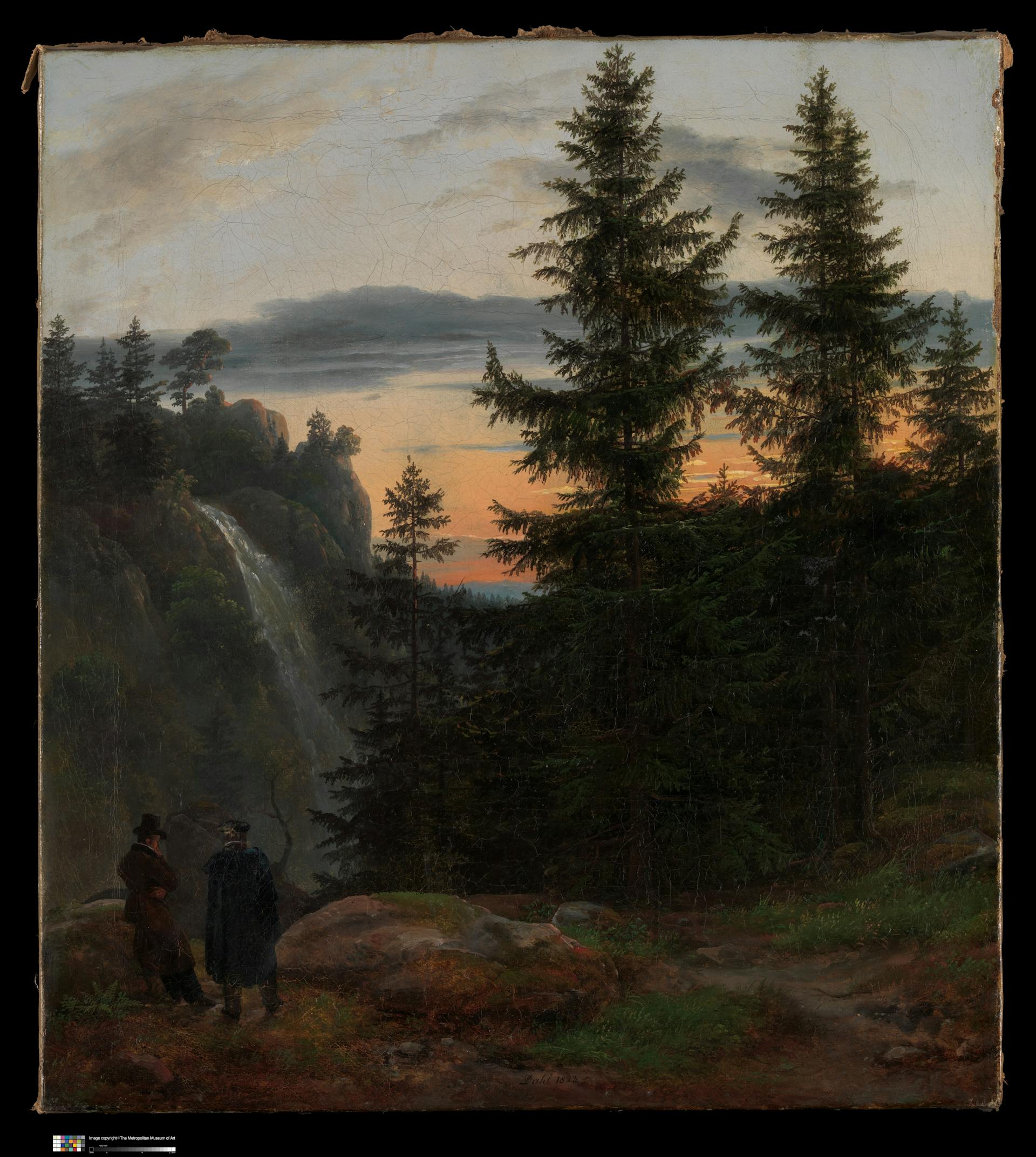 Two Men before a Waterfall at Sunset, 1823 by Johan Christian Dahl